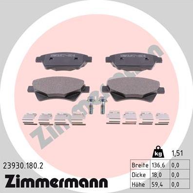 Zimmermann 23930.180.2 - Комплект спирачно феродо, дискови спирачки parts5.com