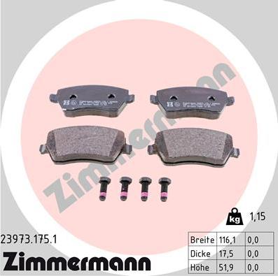 Zimmermann 23973.175.1 - Komplet zavornih oblog, ploscne (kolutne) zavore parts5.com