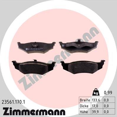 Zimmermann 23561.170.1 - Set placute frana,frana disc parts5.com