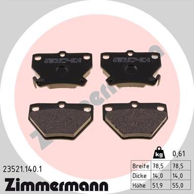 Zimmermann 23521.140.1 - Zestaw klocków hamulcowych, hamulce tarczowe parts5.com