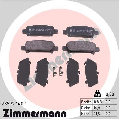 Zimmermann 23572.140.1 - Fren balata seti, diskli fren parts5.com