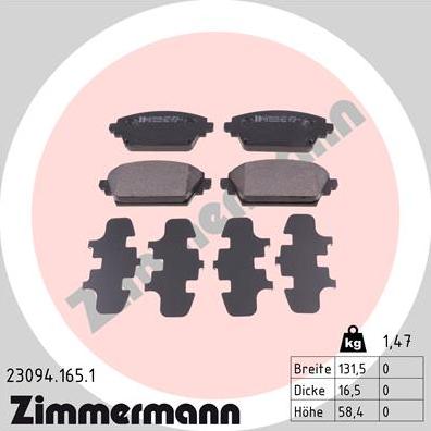 Zimmermann 23094.165.1 - Brake Pad Set, disc brake parts5.com