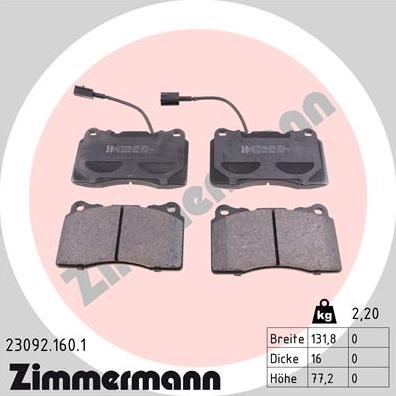 Zimmermann 23092.160.1 - Zestaw klocków hamulcowych, hamulce tarczowe parts5.com