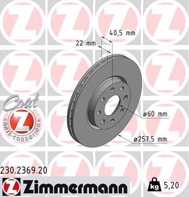 Zimmermann 230.2369.20 - Disco de freno parts5.com