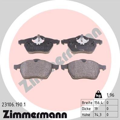 Zimmermann 23106.190.1 - Komplet pločica, disk-kočnica parts5.com