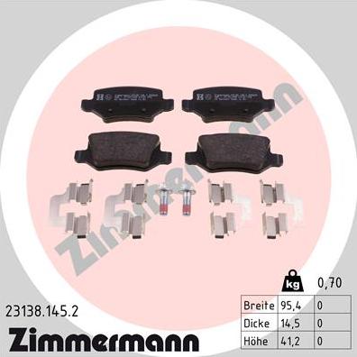 Zimmermann 23138.145.2 - Komplet zavornih oblog, ploscne (kolutne) zavore parts5.com