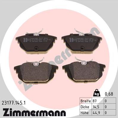 Zimmermann 23177.145.1 - Komplet zavornih oblog, ploscne (kolutne) zavore parts5.com