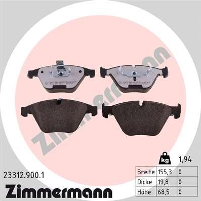 Zimmermann 23312.900.1 - Juego de pastillas de freno parts5.com