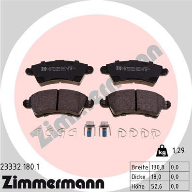 Zimmermann 23332.180.1 - Тормозные колодки, дисковые, комплект parts5.com