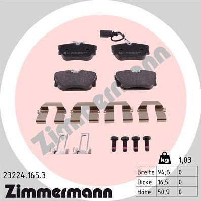 Zimmermann 23224.165.3 - Komplet zavornih oblog, ploscne (kolutne) zavore parts5.com