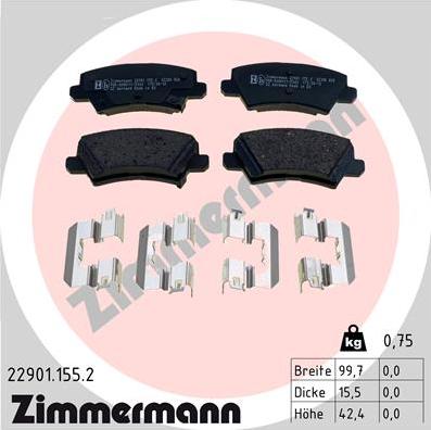 Zimmermann 22901.155.2 - Sada brzdových destiček, kotoučová brzda parts5.com