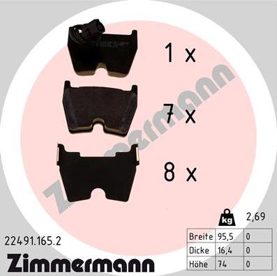 Zimmermann 22491.165.2 - Sada brzdových destiček, kotoučová brzda parts5.com