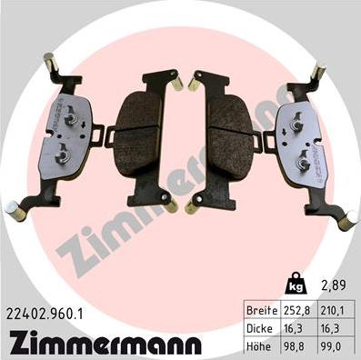 Zimmermann 22402.960.1 - Комплект спирачно феродо, дискови спирачки parts5.com