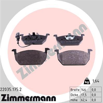 Zimmermann 22035.175.2 - Тормозные колодки, дисковые, комплект parts5.com