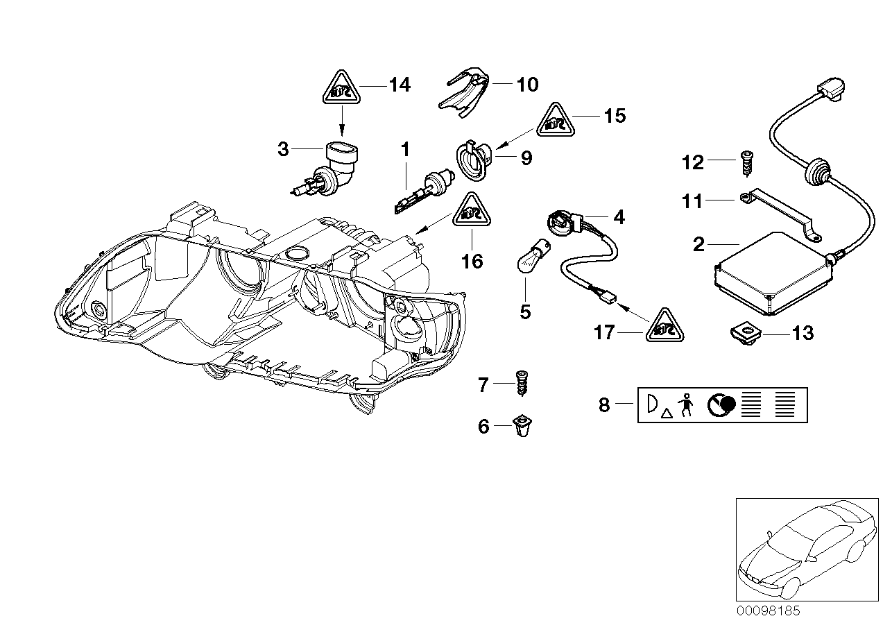 BMW (BRILLIANCE) 63 12 8 361 007 - Bec, far faza lunga parts5.com