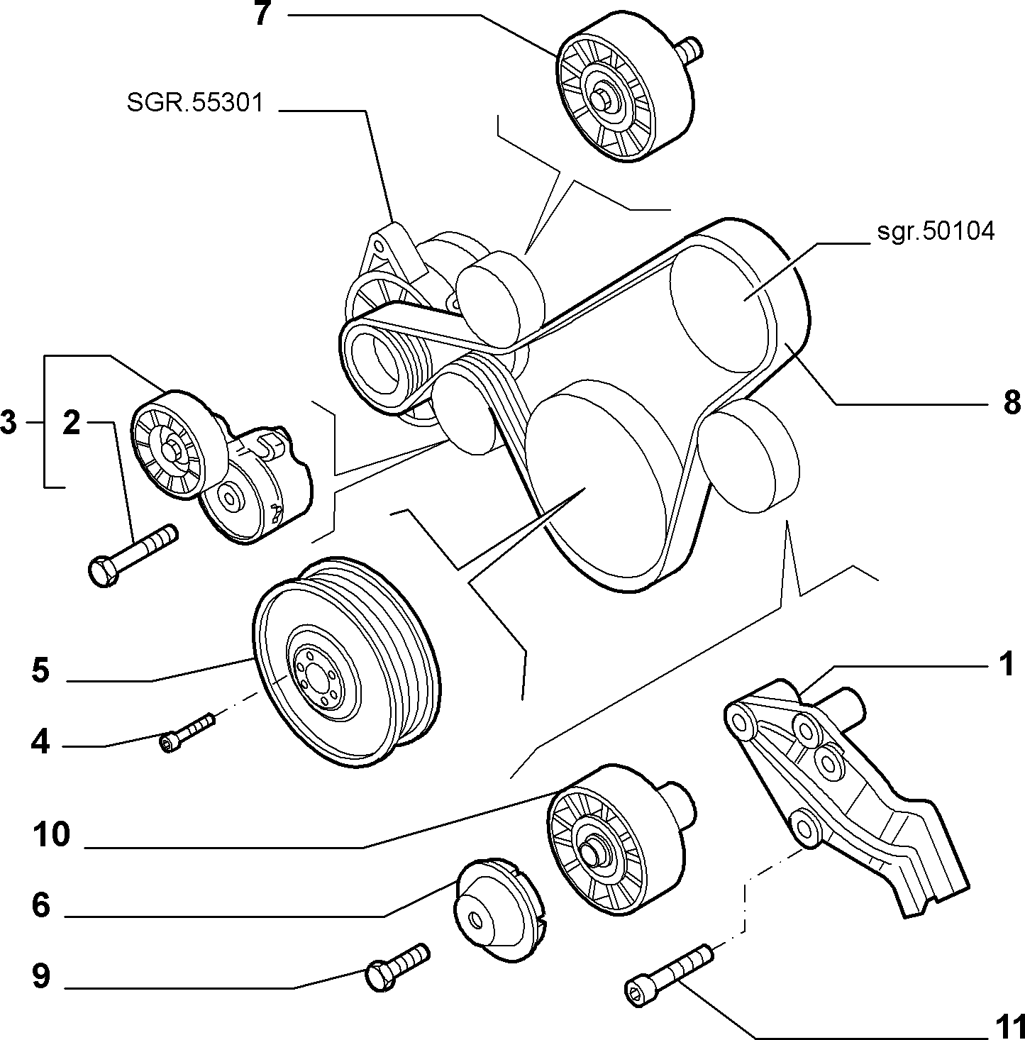 Lancia 46794035 - Szíjtárcsa / vezetőgörgő, hosszbordás szíj parts5.com