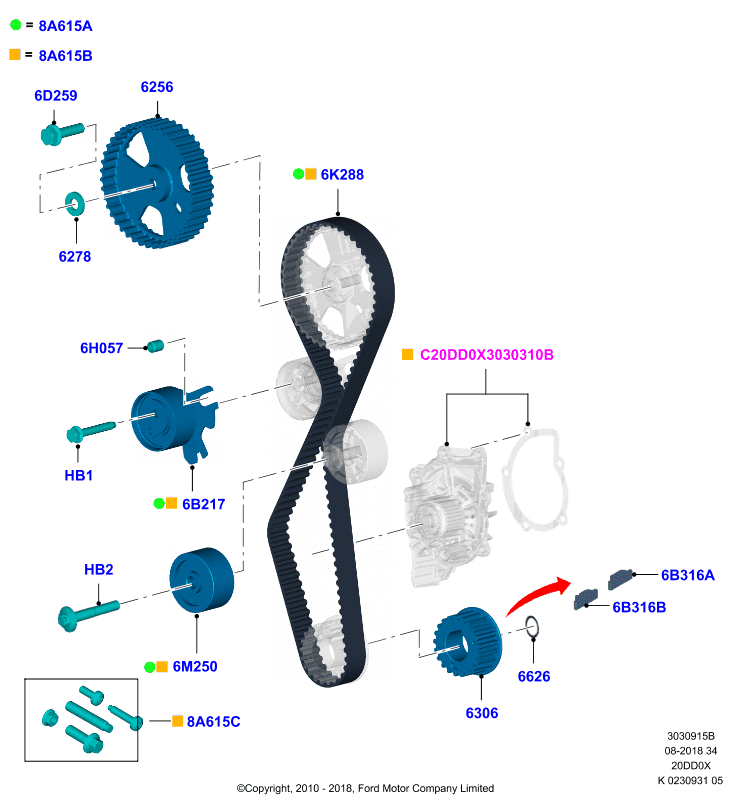 FORD 1707035 - Rola ghidare / conducere, curea distributie parts5.com