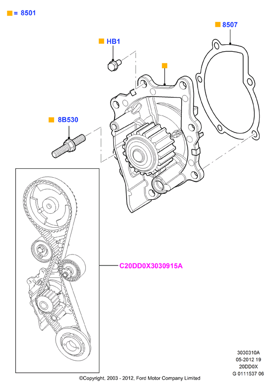 FORD 1870053 - Set pompa apa + curea dintata parts5.com