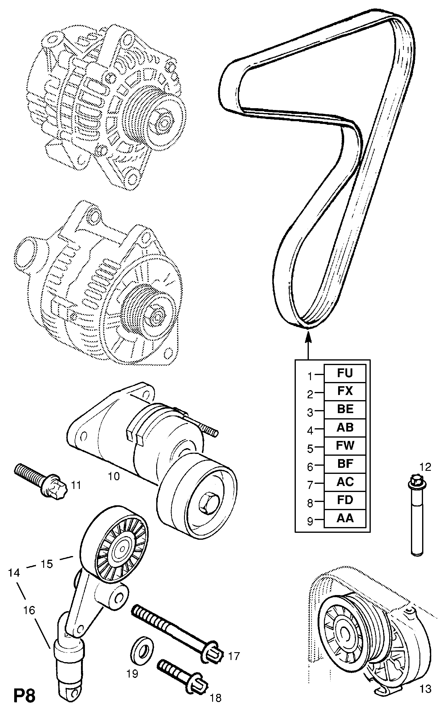 Opel 13 40 545 - Hihnankiristin, moniurahihna parts5.com