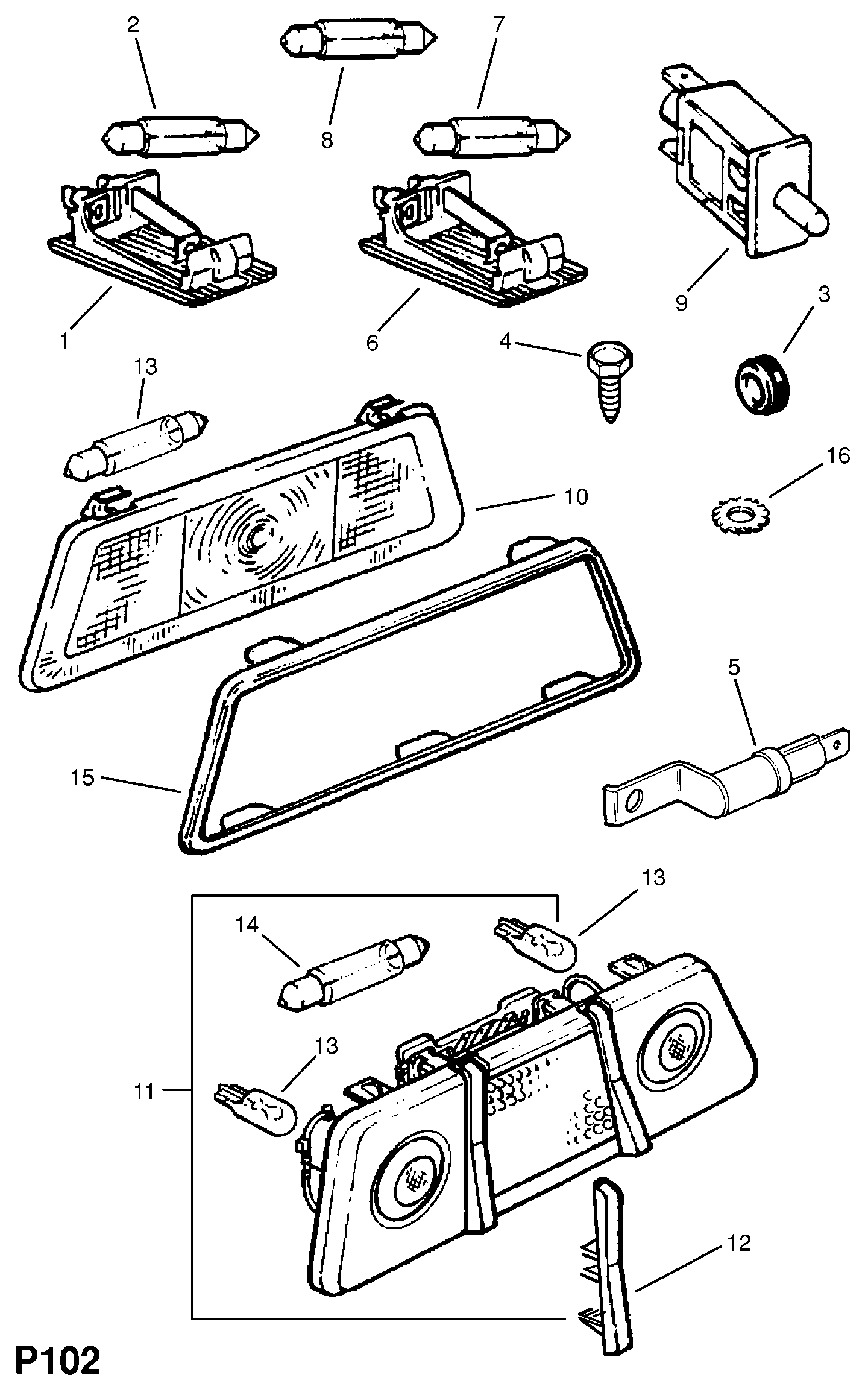 Vauxhall 20 98 914 - Zarnica, luc predala za rokavice parts5.com