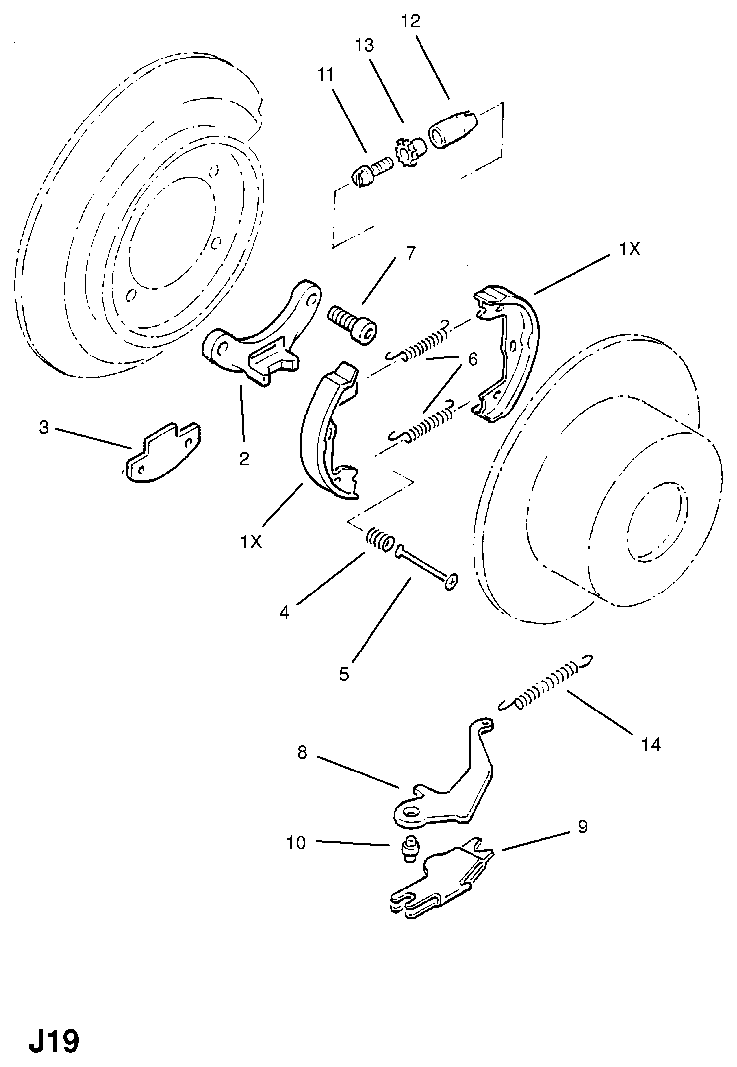 Opel 1605764 - Set saboti frana, frana de mana parts5.com