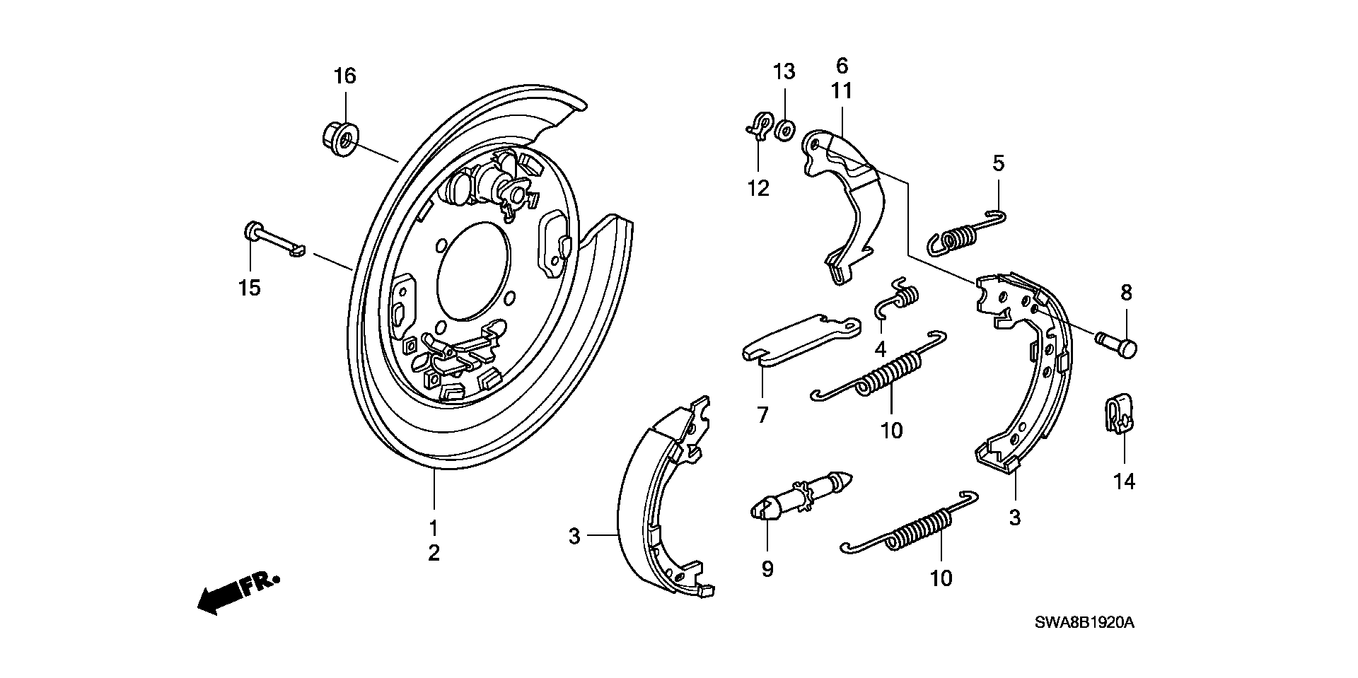 Honda 43154STKA01 - Komplet zavorne celjusti, rocna zavora parts5.com