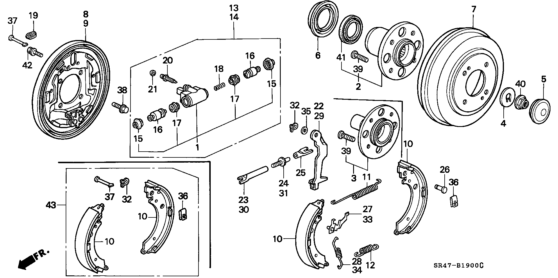 Honda 43053-SR4-A00 - Garnitura zavorne celjusti parts5.com