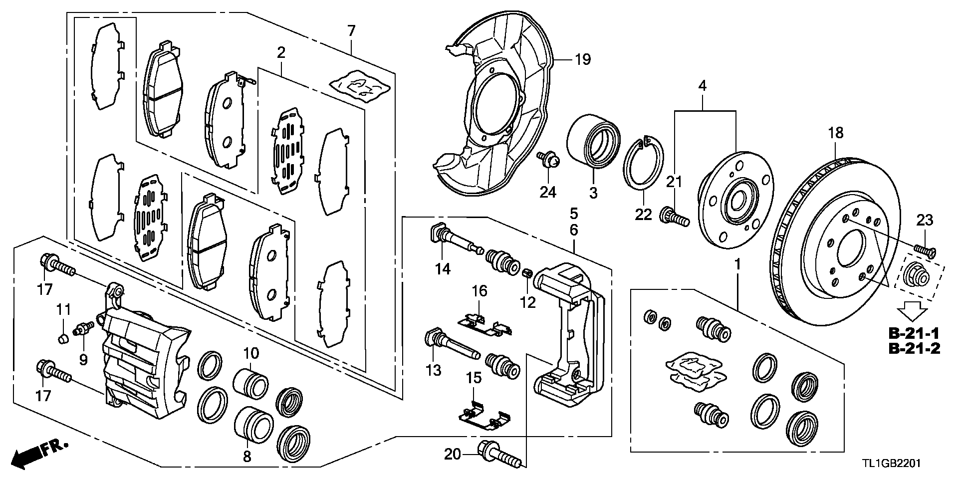 Honda 01463-TL0-G50 - Ремонтен комплект, спирачен апарат parts5.com