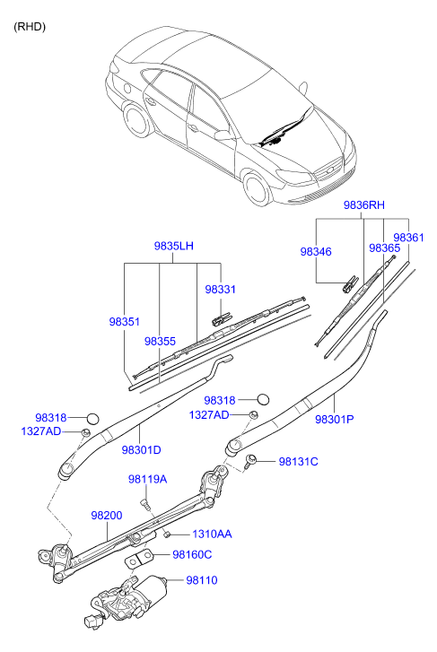 Hyundai 983502H000 - Metlica brisalnika stekel parts5.com