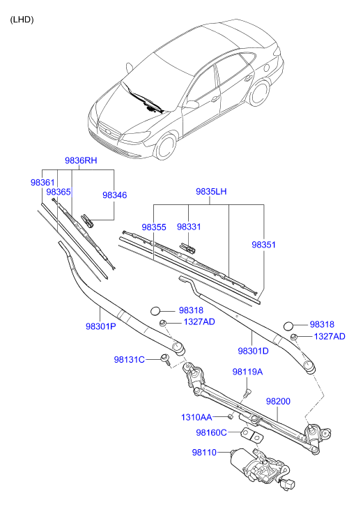 Hyundai 98360-2H000 - Wiper Blade parts5.com