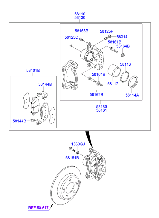 Hyundai 581013XA10 - Kit de plaquettes de frein, frein à disque parts5.com