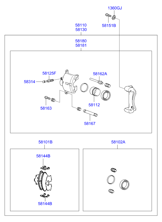 Hyundai 5810125A20 - Juego de pastillas de freno parts5.com