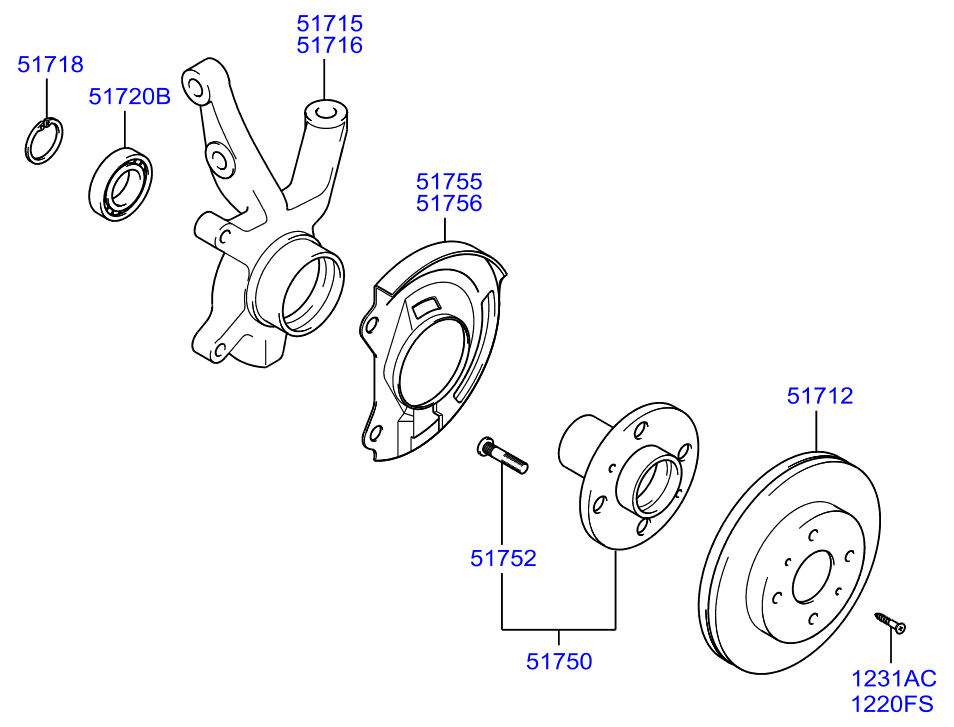 Hyundai 51720-25000 - Wheel hub, bearing Kit parts5.com