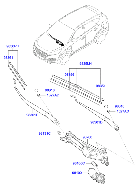 Hyundai 983601W050 - Wiper Blade parts5.com