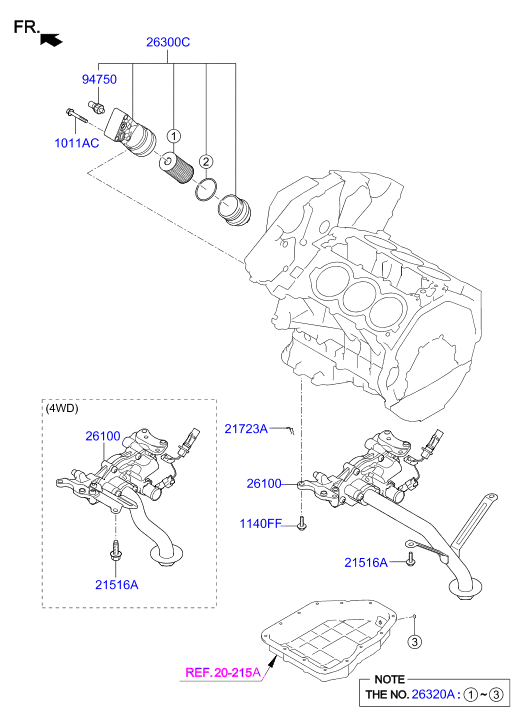 Hyundai 26320-3CKB0 - Olejový filter parts5.com