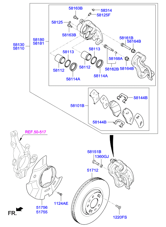 Hyundai 581802WA00 - Set reparatie, etrier parts5.com