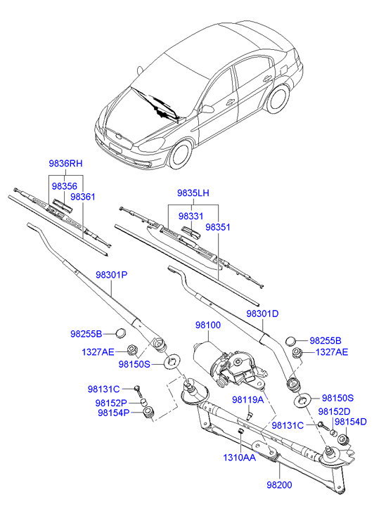 Hyundai 983602F000 - Lamela stergator parts5.com