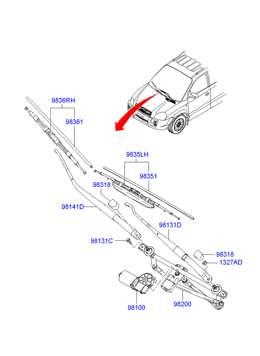 Hyundai 983602E000 - Pyyhkijänsulka parts5.com