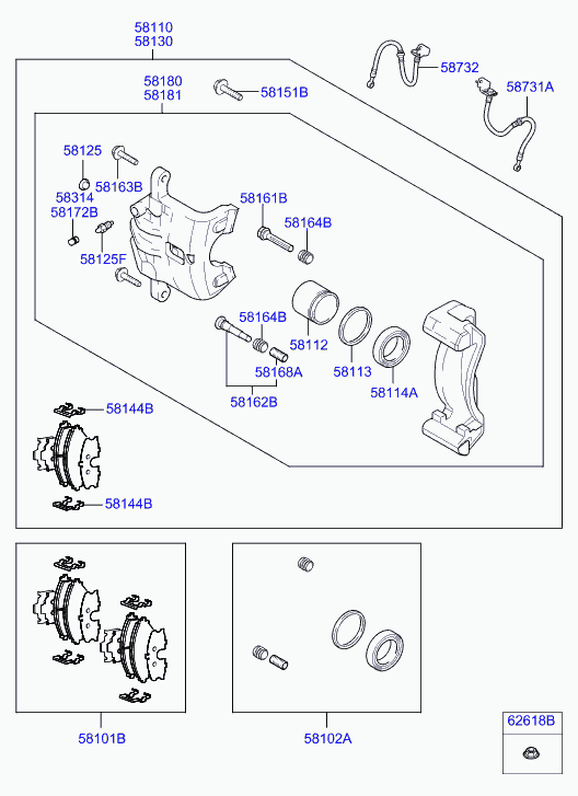 Hyundai 581302E000 - Etrier frana parts5.com