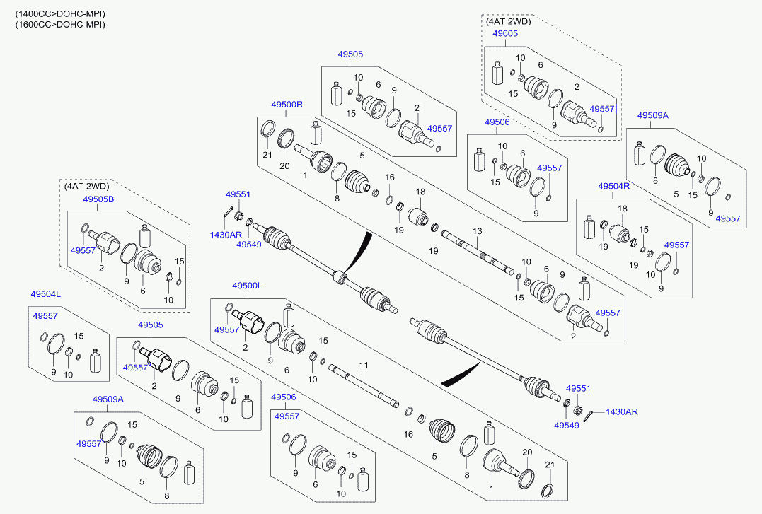 Hyundai 49500-1C362 - Zgibni lezaj, pogonska gred parts5.com