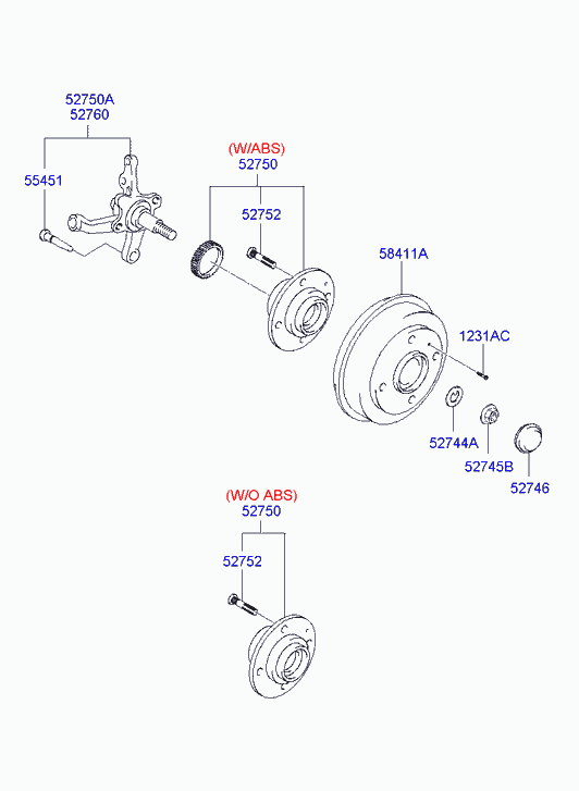 Hyundai 52710-25101 - Juego de cojinete de rueda parts5.com