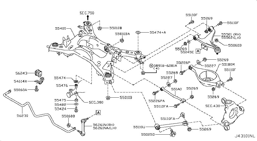 NISSAN 54668-EG02B - Drążek / wspornik, stabilizator parts5.com