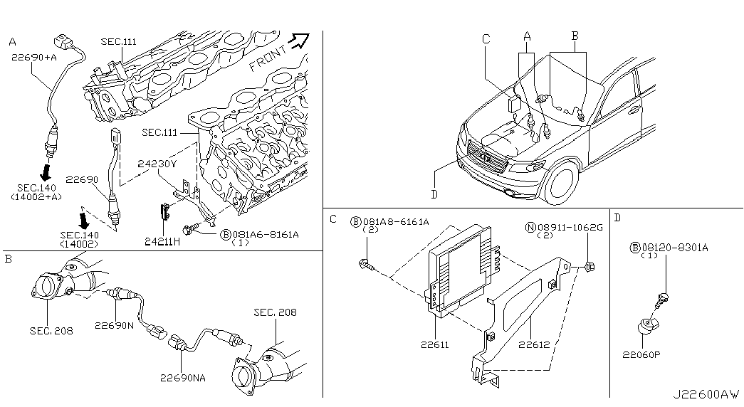 NISSAN 226A0-AM601 - Sonda Lambda parts5.com