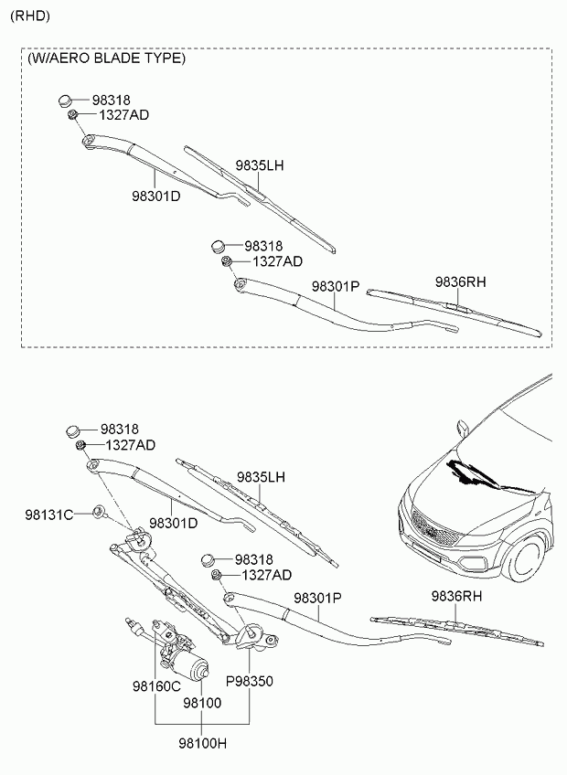 Hyundai 983502K000 - Wiper Blade parts5.com