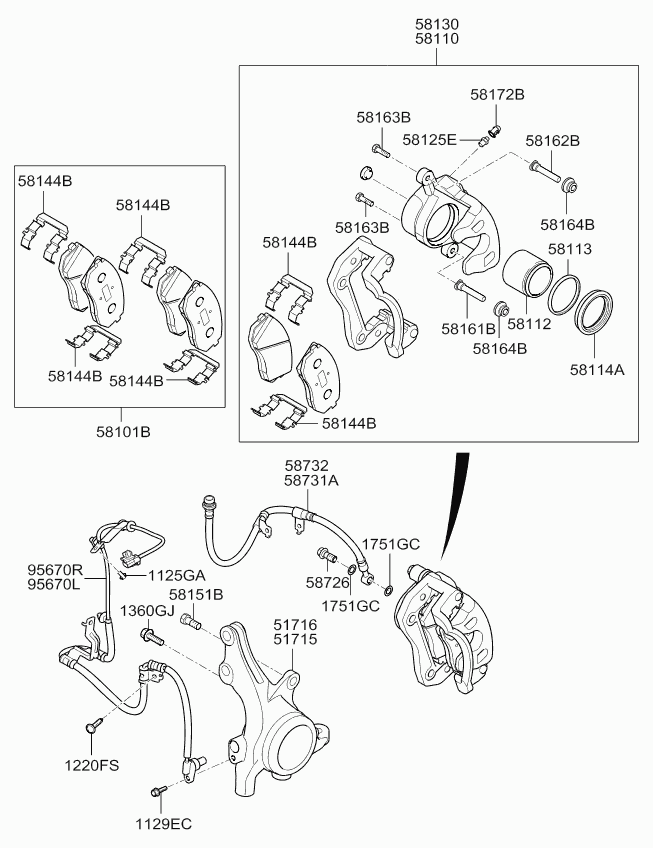 Hyundai 581441D000 - Set accesorii, placute frana parts5.com