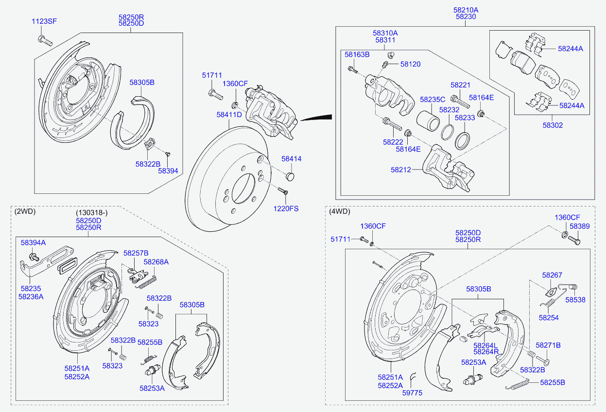 KIA 58305-2SA30 - Set saboti frana, frana de mana parts5.com