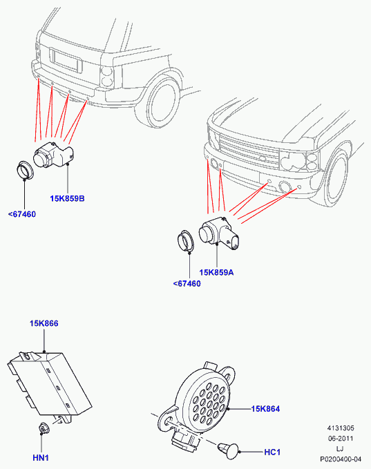 Land Rover LR038533 - Датчик, система помощи при парковке parts5.com