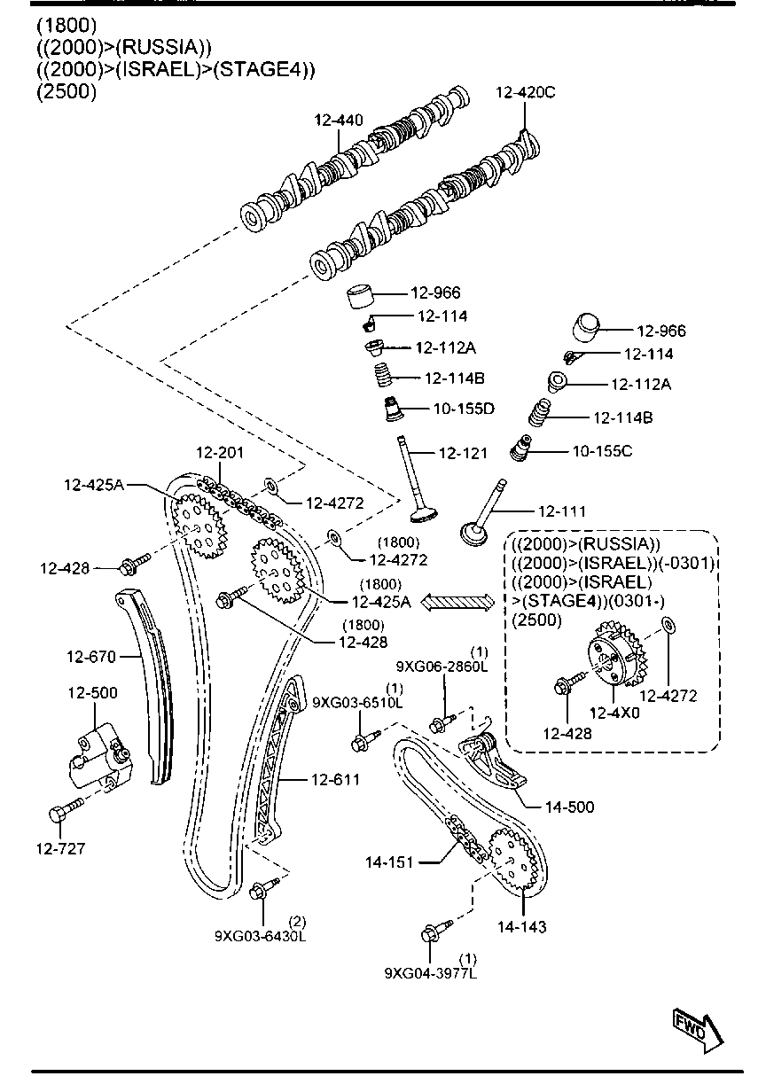 MAZDA LF01-12-500A - Zestaw łańcucha rozrządu parts5.com