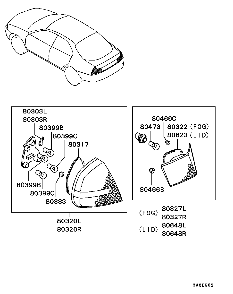 Mitsubishi MS820040 - Hõõgpirn, tagatuli parts5.com