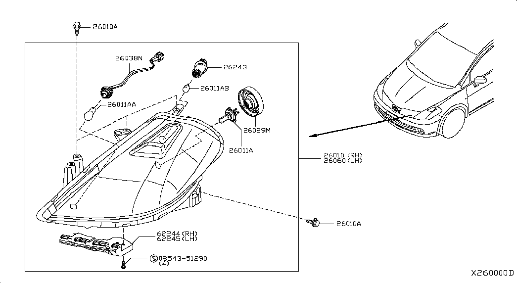 NISSAN 26266-EM30A - Bulb, door footwell light parts5.com